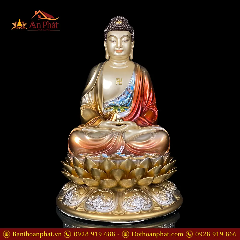 Tượng Phật A Di Đà Ngồi Đế Hoa Sen Bằng Đồng Cao Cấp T2542 11 Tượng Phật A Di Đà Ngồi Đế Hoa Sen Bằng Đồng Cao Cấp T2542