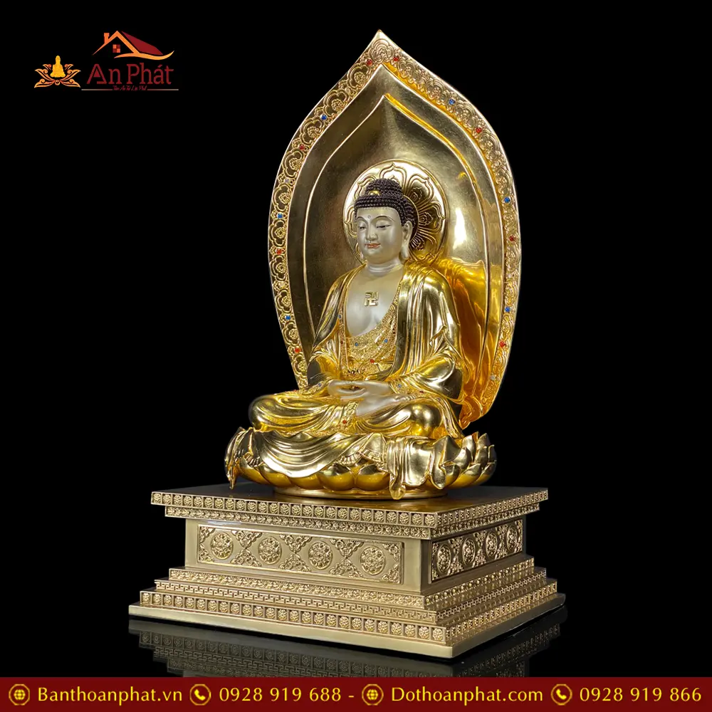 Tượng Phật A Di Đà Ngồi Đế Kim Cang Bằng Đồng Dát Vàng Cao Cấp T2533 22 Tượng Phật A Di Đà Ngồi Đế Kim Cang Bằng Đồng Dát Vàng Cao Cấp T2533