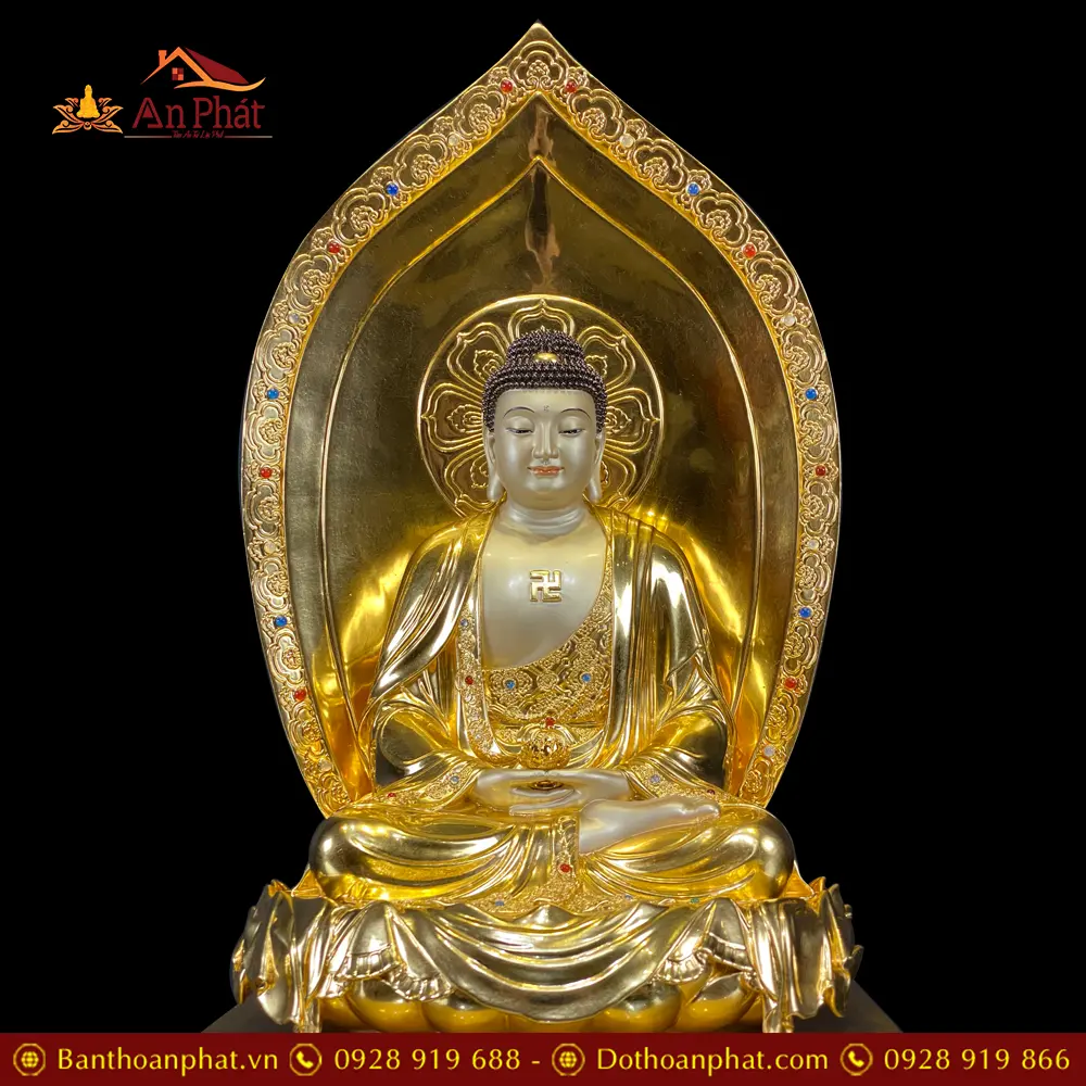 Tượng Phật A Di Đà Ngồi Đế Kim Cang Bằng Đồng Dát Vàng Cao Cấp T2533 24 tuong phat a di da ngoi de kim cang bang dong dat vang cao cap t253300008