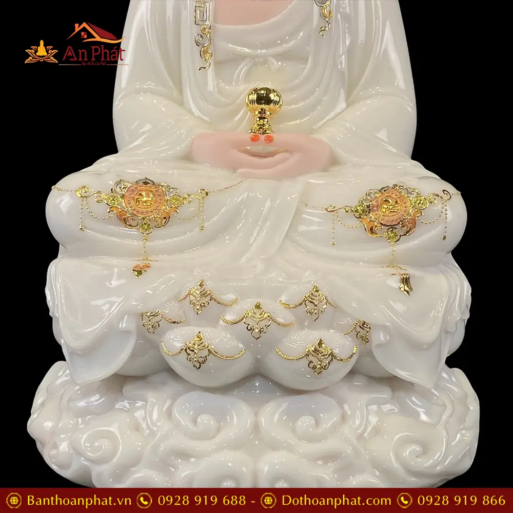 Tượng Phật A Di Đà Ngồi Đế Mây Bột Đá Trắng Viền Vàng T2511 14 tuong phat a di da ngoi de may bot da trang vien vang t251100002