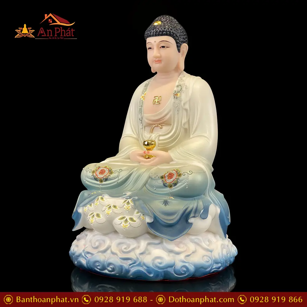 Tượng Phật A Di Đà Ngồi Đế Mây Sơn Màu Xanh Cao Cấp T2515 14 tuong phat a di da ngoi de may son mau xanh cao cap t251500006