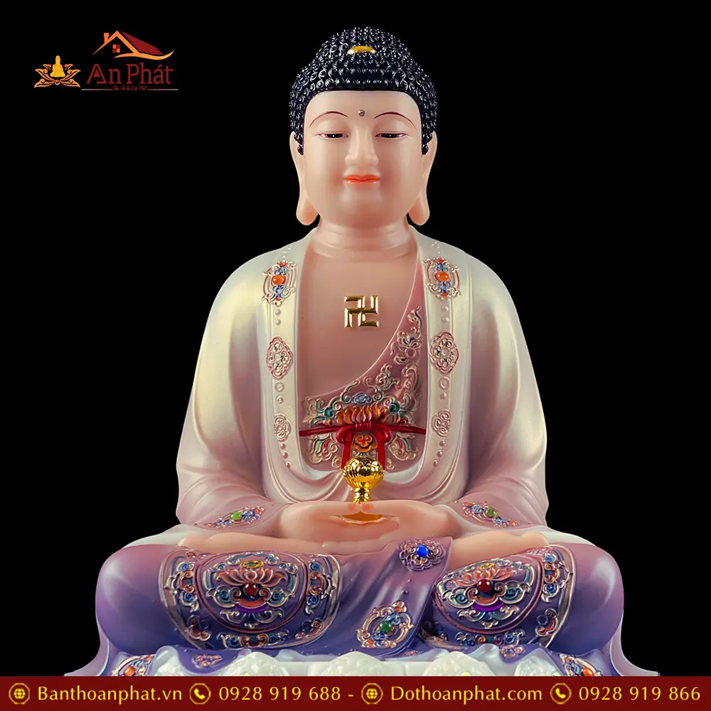 Tượng Phật A Di Đà Ngồi Đế Non Nước Bột Đá Sơn Màu Cao Cấp T2539 16 tuong phat a di da ngoi de non nuoc bot da son mau cao cap t253900002