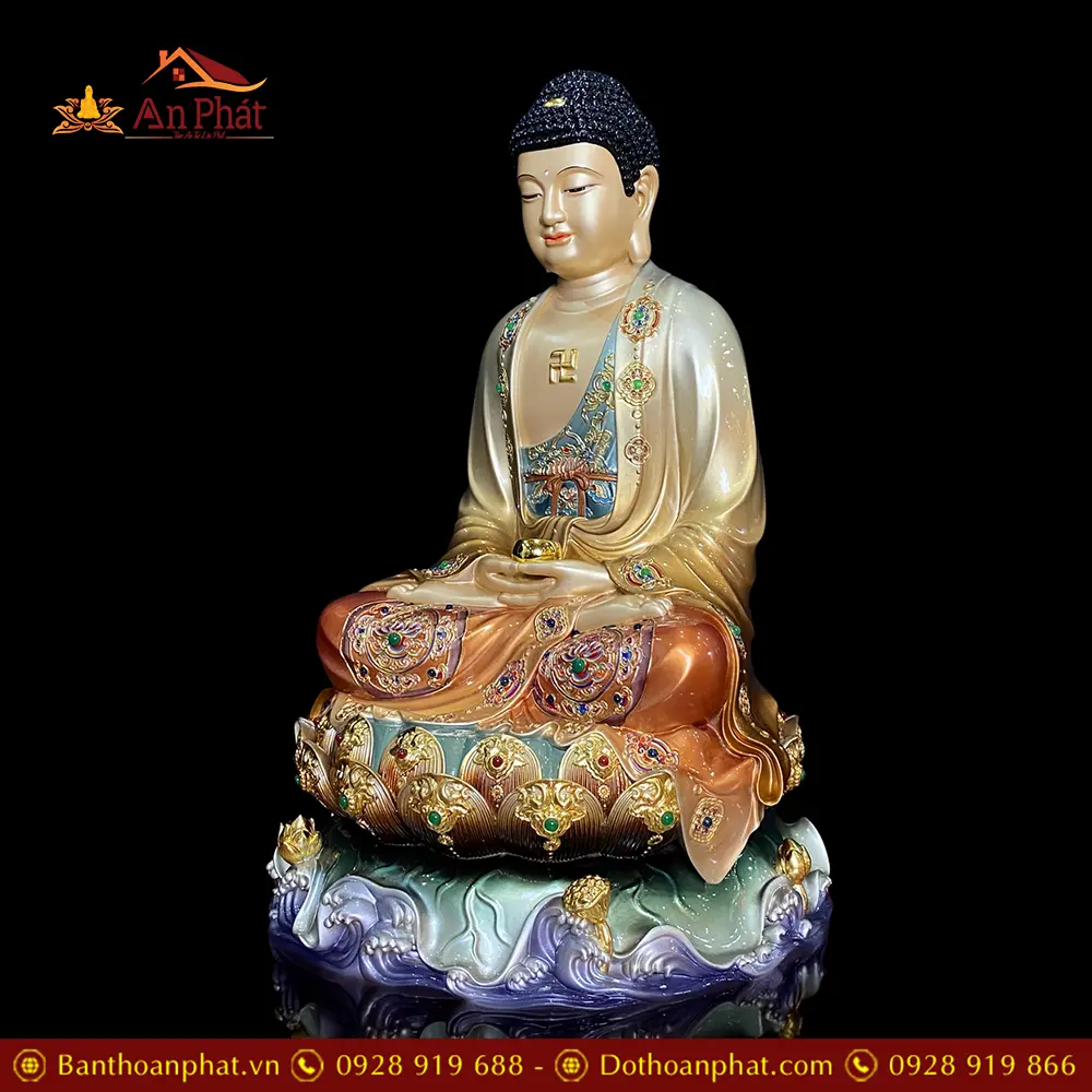 Tượng Phật A Di Đà Ngồi Đế Non Nước Đồng Cao Cấp Men Cổ T2540 12 Tượng Phật A Di Đà Ngồi Đế Non Nước Đồng Cao Cấp Men Cổ T2540
