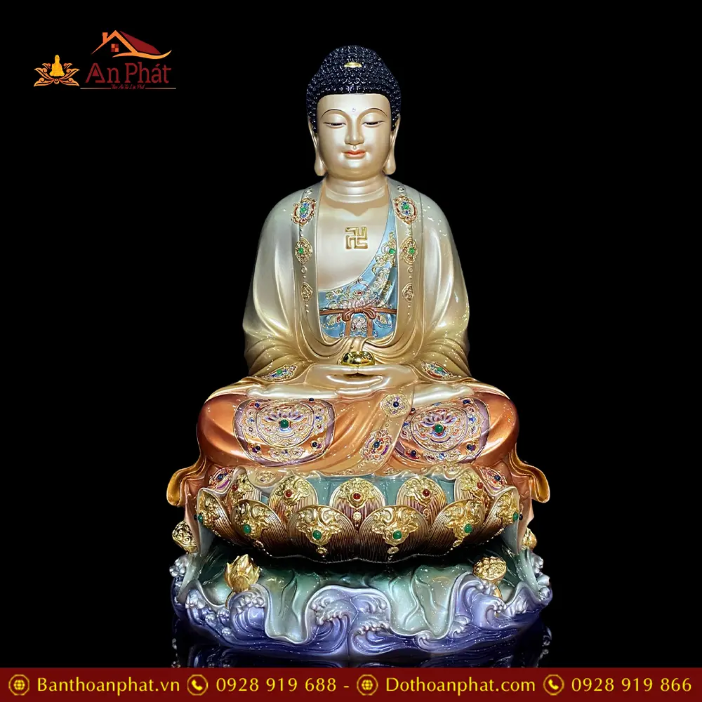 Tượng Phật A Di Đà Ngồi Đế Non Nước Đồng Cao Cấp Men Cổ T2540 11 Tượng Phật A Di Đà Ngồi Đế Non Nước Đồng Cao Cấp Men Cổ T2540