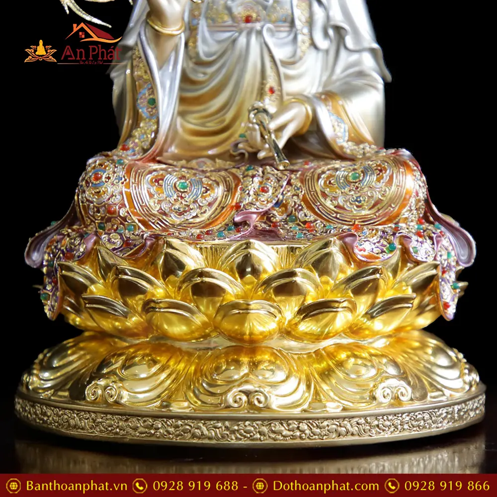 Tượng Phật Bà Quan Âm Bằng Đồng Cao Cấp Sơn Men Cổ Viền Vàng Mẫn Bảo T2563 19 tuong phat ba quan am bang dong cao cap son men co vien vang man bao t256300003