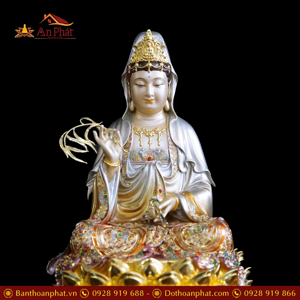 Tượng Phật Bà Quan Âm Bằng Đồng Cao Cấp Sơn Men Cổ Viền Vàng Mẫn Bảo T2563 18 tuong phat ba quan am bang dong cao cap son men co vien vang man bao t256300004