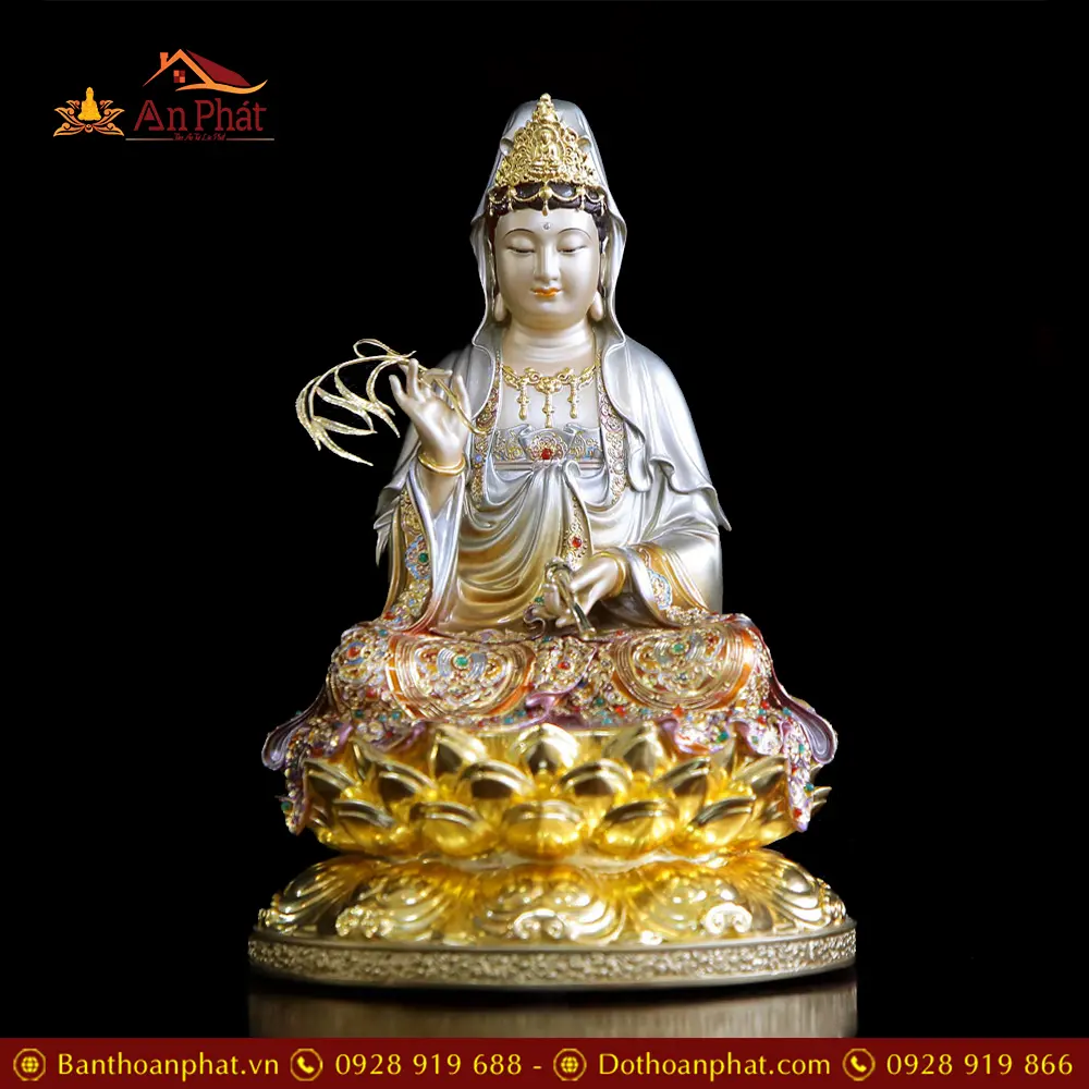 Tượng Phật Bà Quan Âm Bằng Đồng Cao Cấp Sơn Men Cổ Viền Vàng Mẫn Bảo T2563 15 Tượng Phật Bà Quan Âm Bằng Đồng Cao Cấp Sơn Men Cổ Viền Vàng Mẫn Bảo T2563