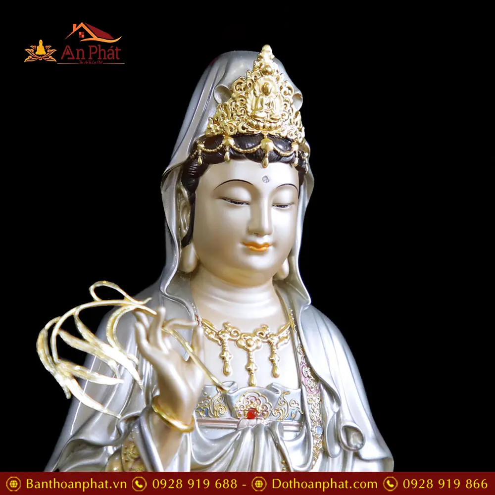 Tượng Phật Bà Quan Âm Bằng Đồng Cao Cấp Sơn Men Cổ Viền Vàng Mẫn Bảo T2563 17 tuong phat ba quan am bang dong cao cap son men co vien vang man bao t256300007