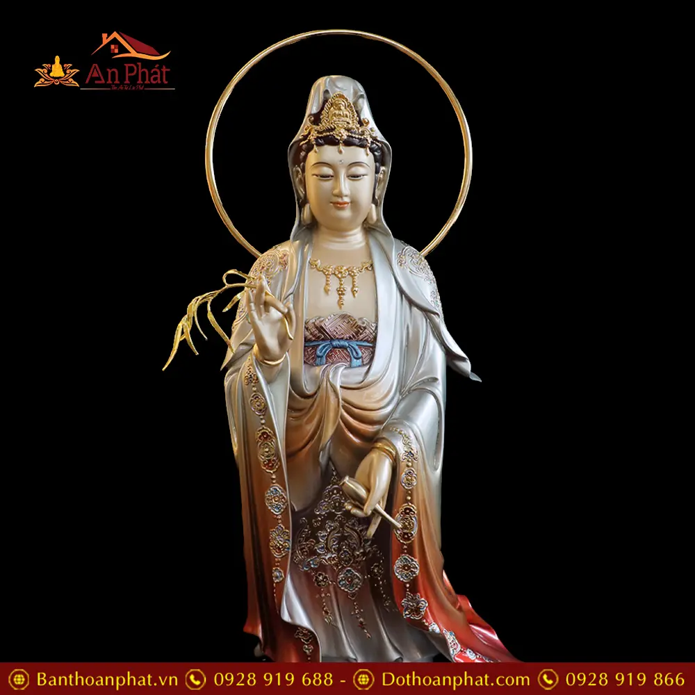 Tượng Phật Bà Quan Âm Bồ Tát Đứng Đồng Cao Cấp Sơn Màu Men Cổ T2561 20 Tượng Phật Bà Quan Âm Bồ Tát Đứng Đồng Cao Cấp Sơn Màu Men Cổ T2561