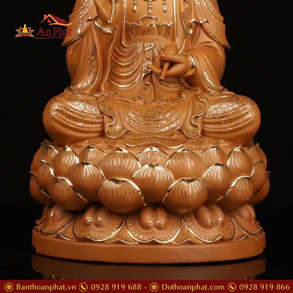 Tượng Phật Bà Quan Âm Bồ Tát Gỗ Cao Cấp Viền Vàng Mẫu Ngồi Đài Sen T2598 11 Tượng Phật Bà Quan Âm Bồ Tát Gỗ Cao Cấp Viền Vàng Mẫu Ngồi Đài Sen T2598