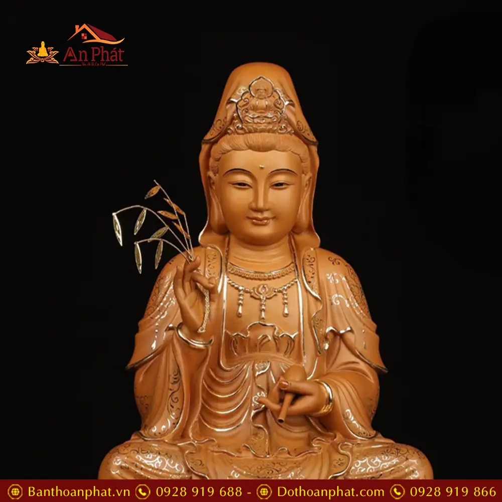 Tượng Phật Bà Quan Âm Bồ Tát Gỗ Cao Cấp Viền Vàng Mẫu Ngồi Đài Sen T2598 10 Tượng Phật Bà Quan Âm Bồ Tát Gỗ Cao Cấp Viền Vàng Mẫu Ngồi Đài Sen T2598