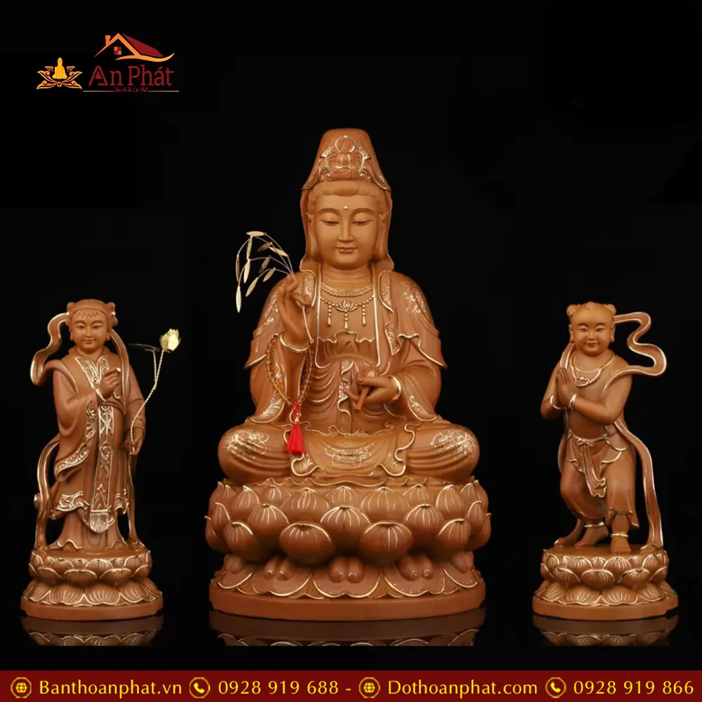 Tượng Phật Bà Quan Âm Bồ Tát Gỗ Cao Cấp Viền Vàng Mẫu Ngồi Đài Sen T2598 12 Tượng Phật Bà Quan Âm Bồ Tát Gỗ Cao Cấp Viền Vàng Mẫu Ngồi Đài Sen T2598