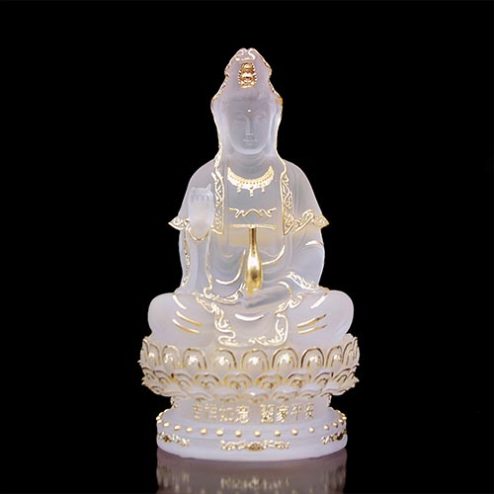 Tượng Phật Bà Quan Âm Bồ Tát Lưu Ly Trắng Dáng Ngồi Cao Cấp T2573