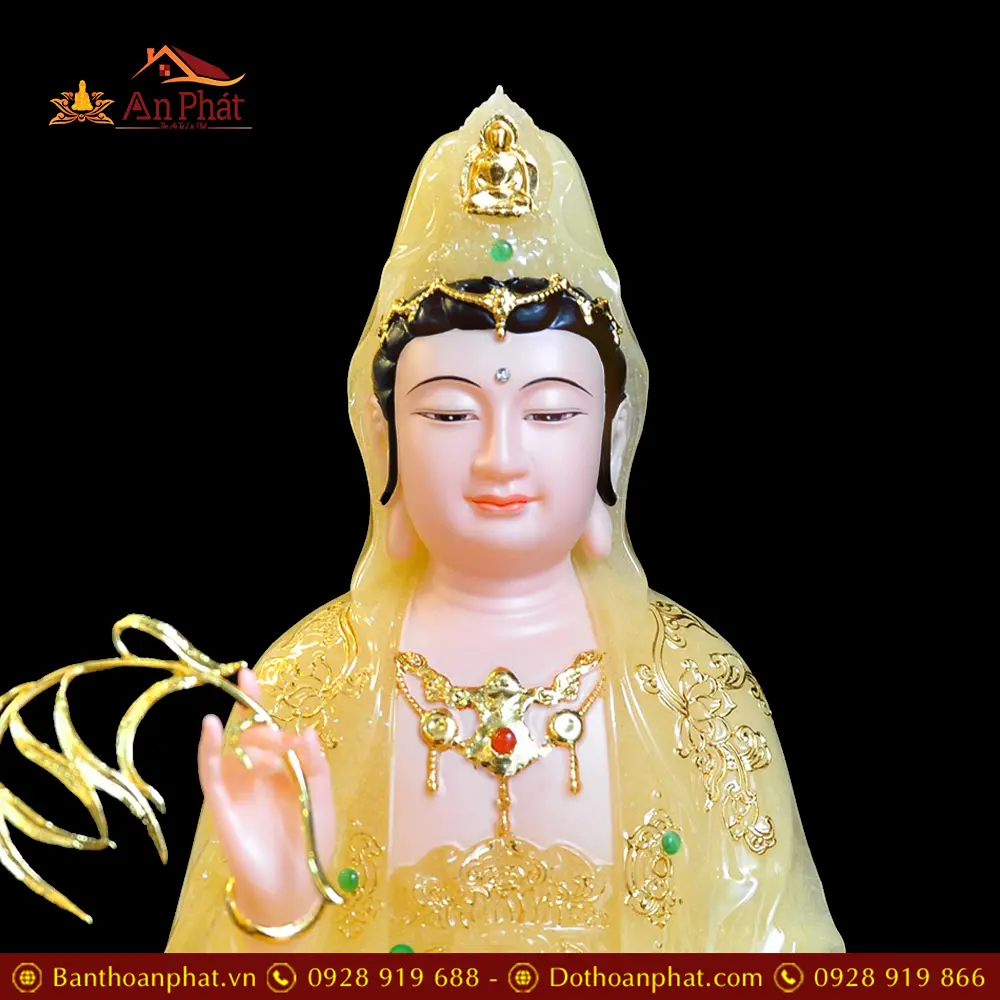 Tượng Phật Bà Quan Âm Bồ Tát Ngồi Đế Non Nước Bột Đá Thạch Anh T2568 18 Tượng Phật Bà Quan Âm Bồ Tát Ngồi Đế Non Nước Bột Đá Thạch Anh T2568