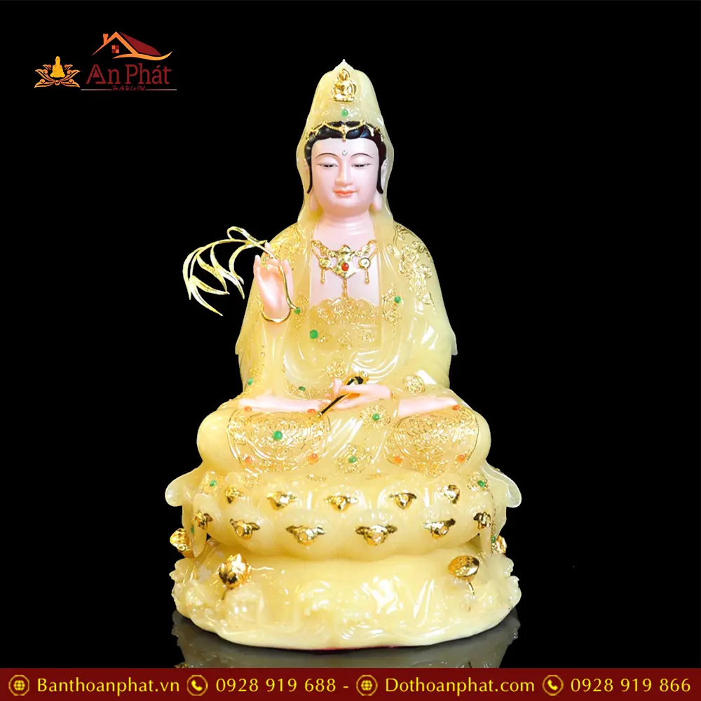 Tượng Phật Bà Quan Âm Bồ Tát Ngồi Đế Non Nước Bột Đá Thạch Anh T2568 17 Tượng Phật Bà Quan Âm Bồ Tát Ngồi Đế Non Nước Bột Đá Thạch Anh T2568