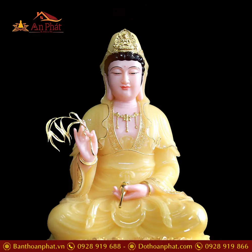 Tượng Phật Bà Quan Âm Bột Đá Thạch Anh Viền Vàng Ngồi Đài Sen T2565 16 tuong phat ba quan am bot da thach anh vien vang ngoi dai sen t256500002