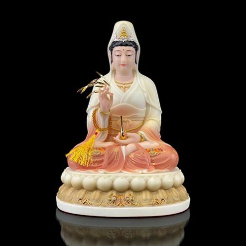 Tượng Phật Bà Quan Âm Bột Đá Vẽ Hoa Toạ Đài Sen Cao Cấp T2591