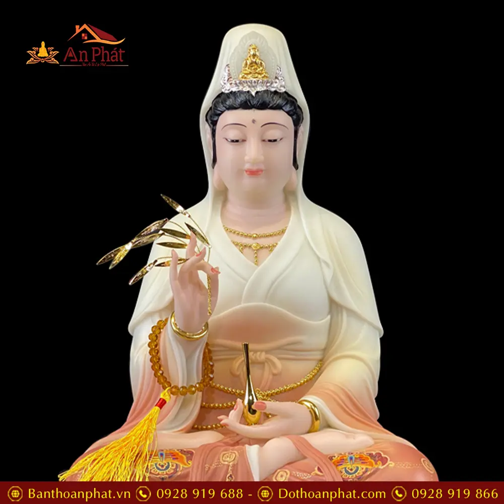 Tượng Phật Bà Quan Âm Bột Đá Vẽ Hoa Toạ Đài Sen Cao Cấp T2591 8 Tượng Phật Bà Quan Âm Bột Đá Vẽ Hoa Toạ Đài Sen Cao Cấp T2591