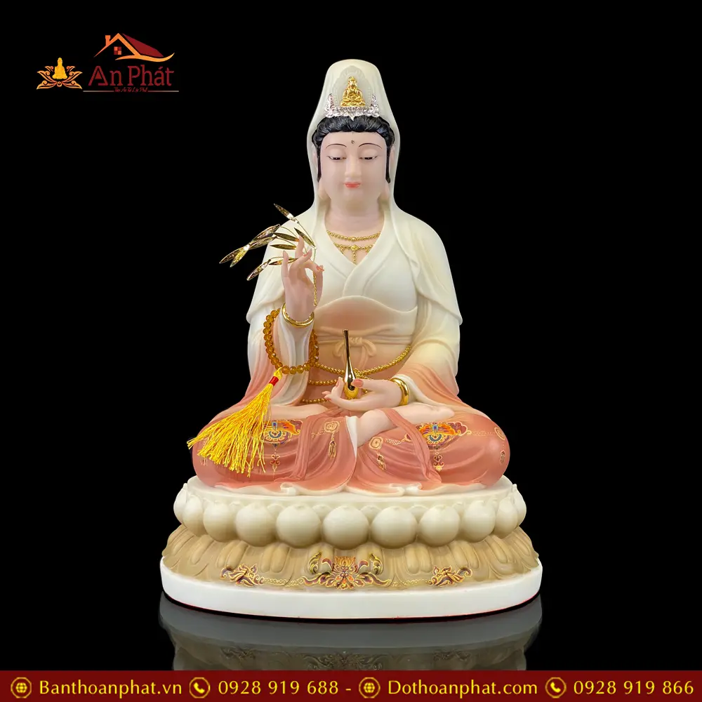 Tượng Phật Bà Quan Âm Bột Đá Vẽ Hoa Toạ Đài Sen Cao Cấp T2591 7 Tượng Phật Bà Quan Âm Bột Đá Vẽ Hoa Toạ Đài Sen Cao Cấp T2591