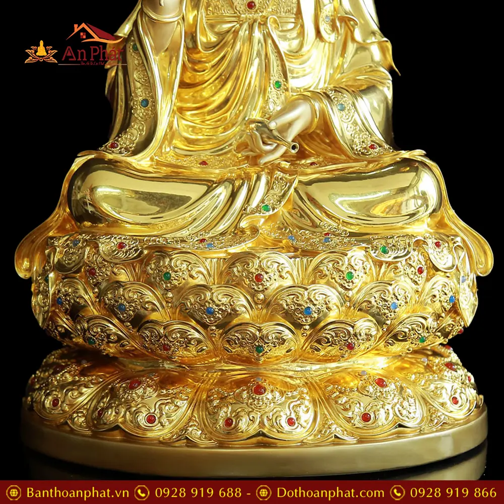 Tượng Phật Bà Quan Âm Ngồi Đài Sen Bằng Đồng Men Cổ Viền Vàng Mẫn Bảo T2569 17 tuong phat ba quan am ngoi dai sen bang dong men co vien vang man bao t256900005