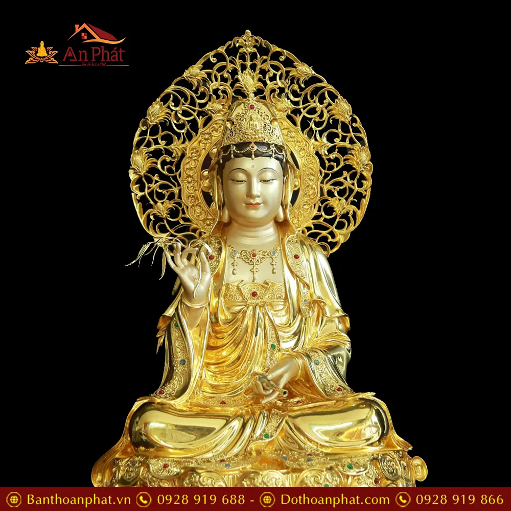 Tượng Phật Bà Quan Âm Ngồi Đài Sen Bằng Đồng Men Cổ Viền Vàng Mẫn Bảo T2569 16 tuong phat ba quan am ngoi dai sen bang dong men co vien vang man bao t256900006