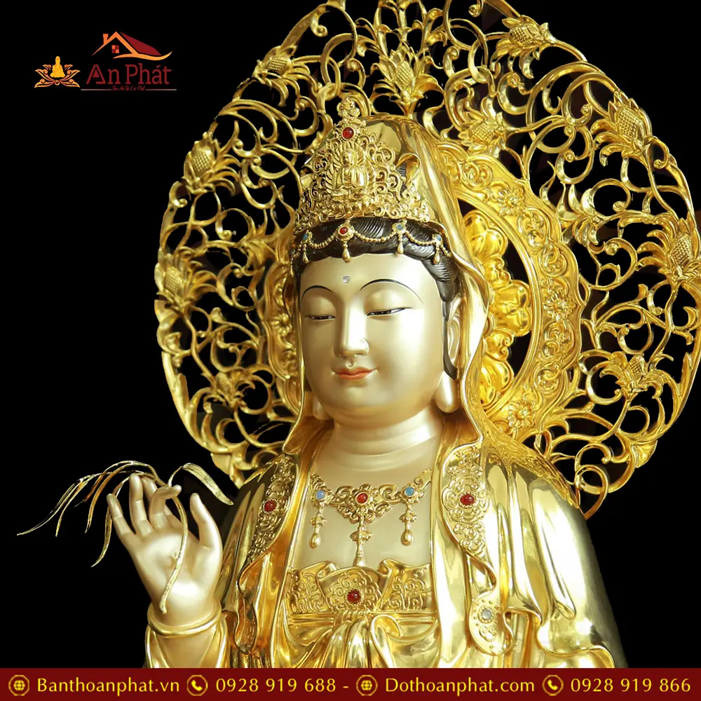 Tượng Phật Bà Quan Âm Ngồi Đài Sen Bằng Đồng Men Cổ Viền Vàng Mẫn Bảo T2569 15 tuong phat ba quan am ngoi dai sen bang dong men co vien vang man bao t256900007