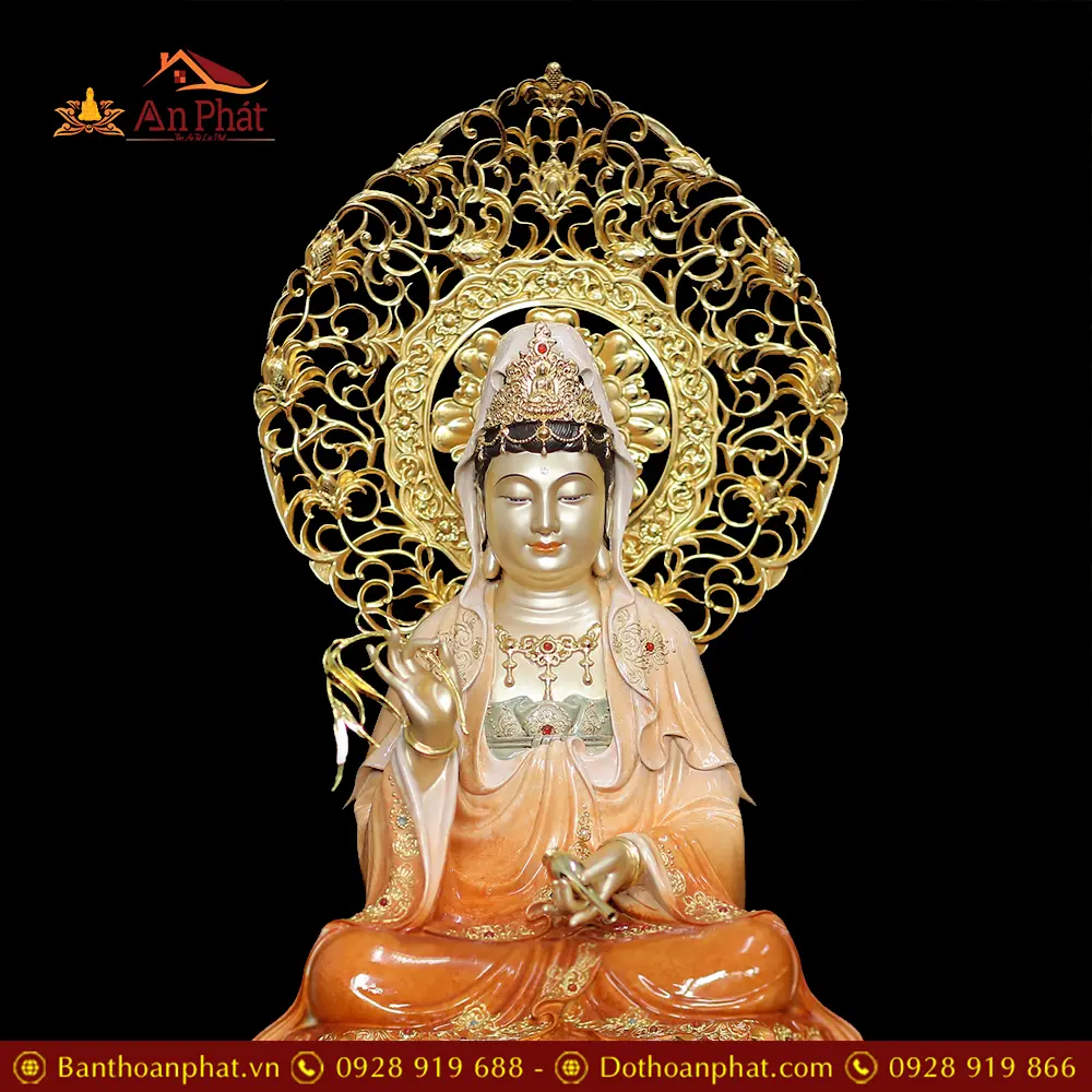 Tượng Phật Bà Quan Âm Ngồi Đài Sen Bằng Đồng Sơn Cao Cấp T2567 16 tuong phat ba quan am ngoi dai sen bang dong son cao cap t256700001