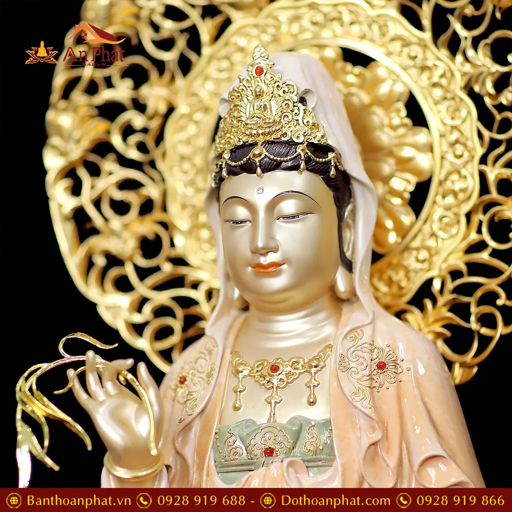 Tượng Phật Bà Quan Âm Ngồi Đài Sen Bằng Đồng Sơn Cao Cấp T2567 15 tuong phat ba quan am ngoi dai sen bang dong son cao cap t256700002