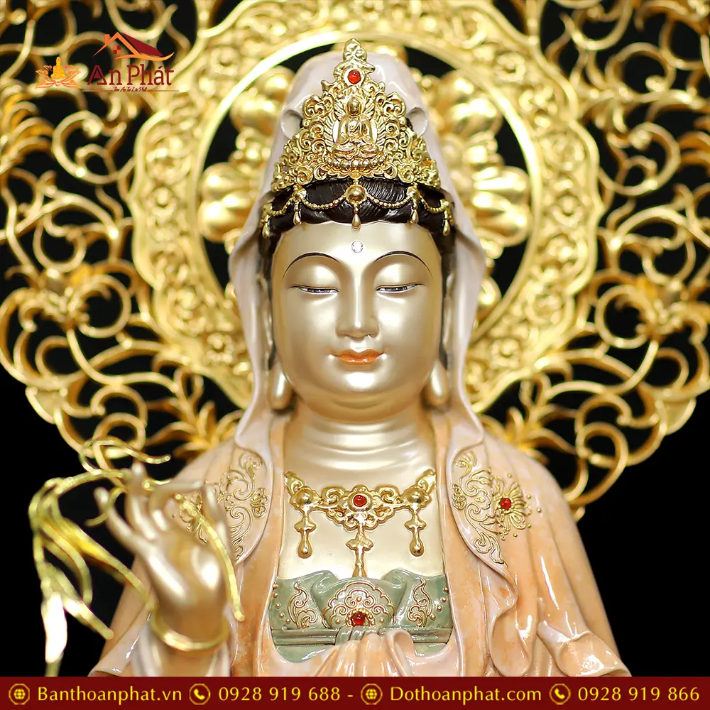 Tượng Phật Bà Quan Âm Ngồi Đài Sen Bằng Đồng Sơn Cao Cấp T2567 14 Tượng Phật Bà Quan Âm Ngồi Đài Sen Bằng Đồng Sơn Cao Cấp T2567