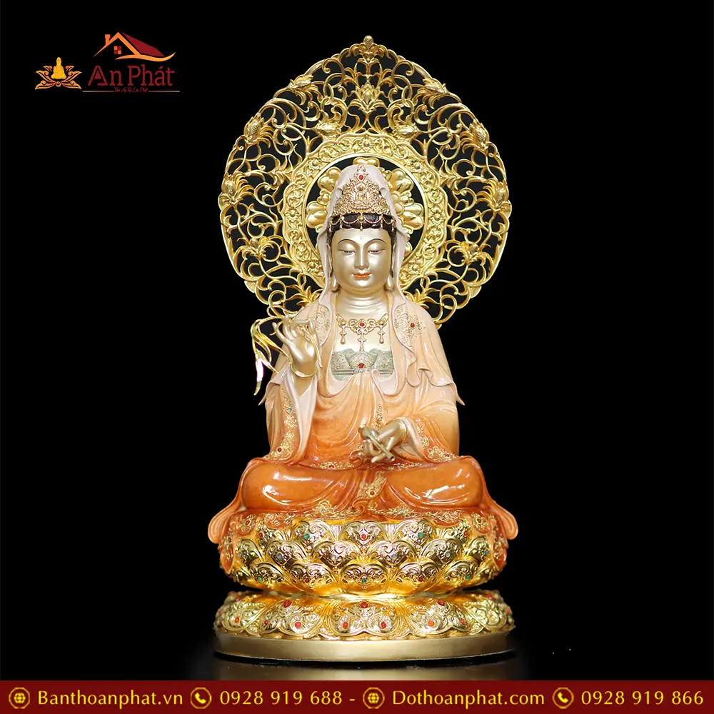 Tượng Phật Bà Quan Âm Ngồi Đài Sen Bằng Đồng Sơn Cao Cấp T2567 13 Tượng Phật Bà Quan Âm Ngồi Đài Sen Bằng Đồng Sơn Cao Cấp T2567