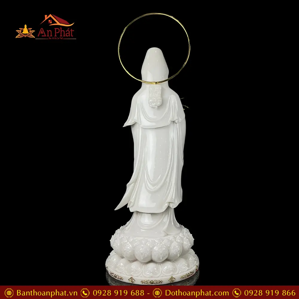 Tượng Phật Bà Quan Thế Âm Bồ Tát Trắng Viền Vàng Đứng Cao Cấp T2590 27 tuong phat ba quan the am bo tat trang vien vang dung cao cap t259000001