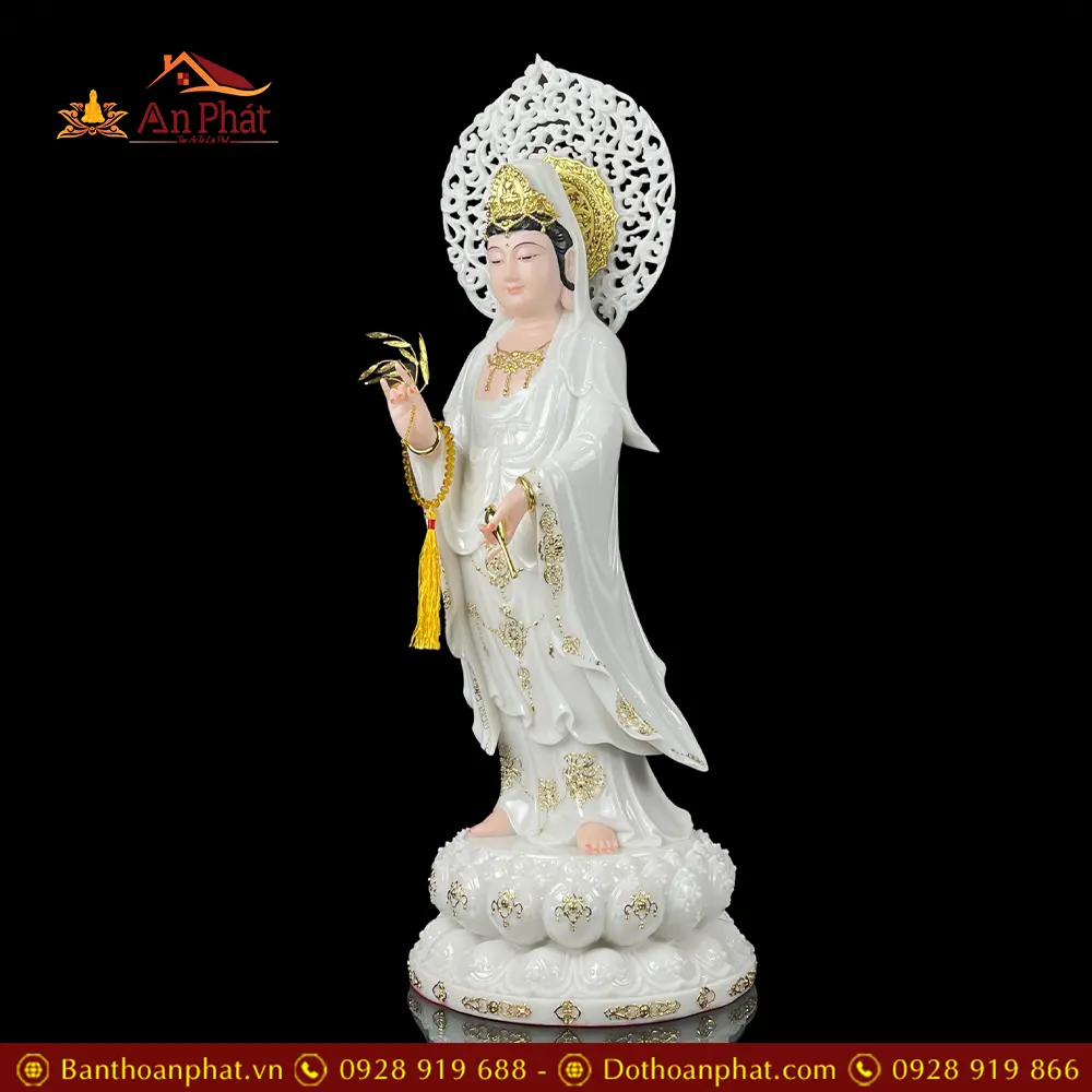 Tượng Phật Bà Quan Thế Âm Bồ Tát Trắng Viền Vàng Đứng Cao Cấp T2590 29 tuong phat ba quan the am bo tat trang vien vang dung cao cap t259000007