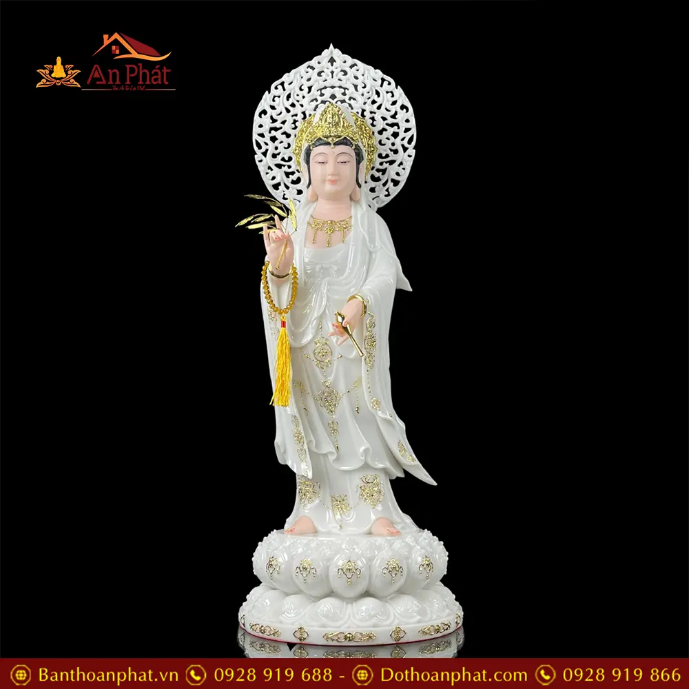 Tượng Phật Bà Quan Thế Âm Bồ Tát Trắng Viền Vàng Đứng Cao Cấp T2590 28 tuong phat ba quan the am bo tat trang vien vang dung cao cap t259000008