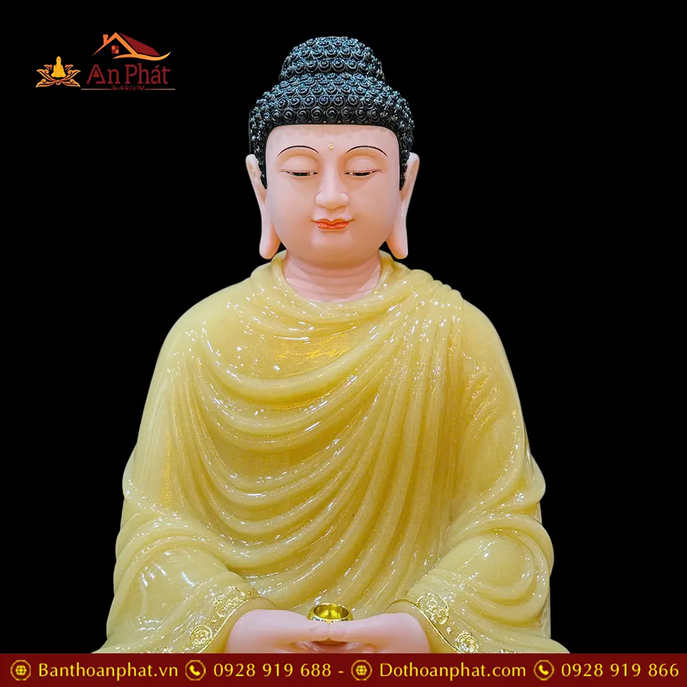 Tượng Phật Bổn Sư Thích Ca Bột Đá Thạch Anh Viền Vàng Ngồi Đài Sen T2632 14 tuong phat bon su thich ca bot da thach anh vien vang ngoi dai sen t263200001
