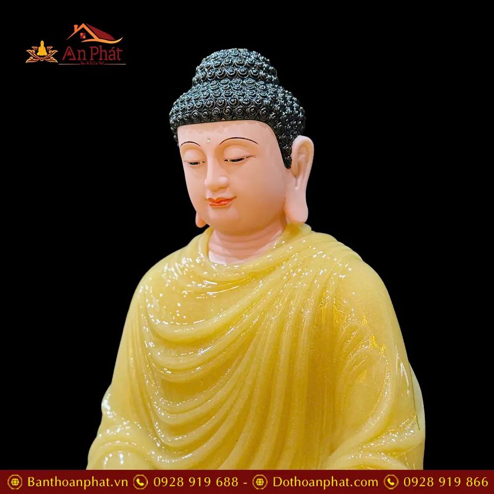 Tượng Phật Bổn Sư Thích Ca Bột Đá Thạch Anh Viền Vàng Ngồi Đài Sen T2632 13 tuong phat bon su thich ca bot da thach anh vien vang ngoi dai sen t263200003