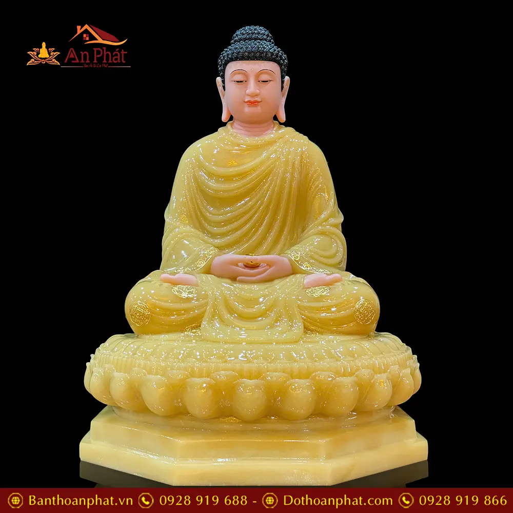 Tượng Phật Bổn Sư Thích Ca Bột Đá Thạch Anh Viền Vàng Ngồi Đài Sen T2632 11 Tượng Phật Bổn Sư Thích Ca Bột Đá Thạch Anh Viền Vàng Ngồi Đài Sen T2632