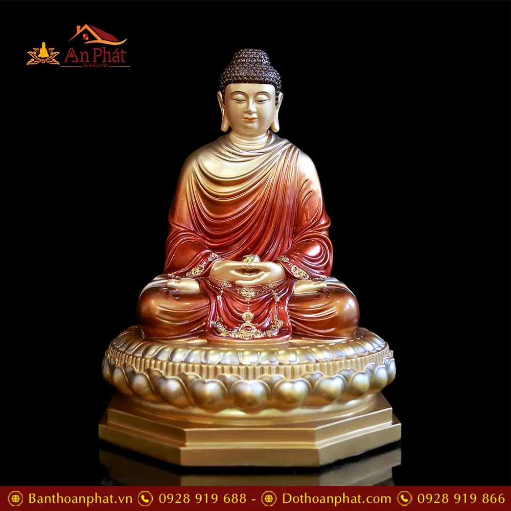 Tượng Phật Bổn Sư Thích Ca Ngồi Đài Sen Bằng Đồng Sơn Cổ Cao Cấp T2620 17 Tượng Phật Bổn Sư Thích Ca Ngồi Đài Sen Bằng Đồng Sơn Cổ Cao Cấp T2620