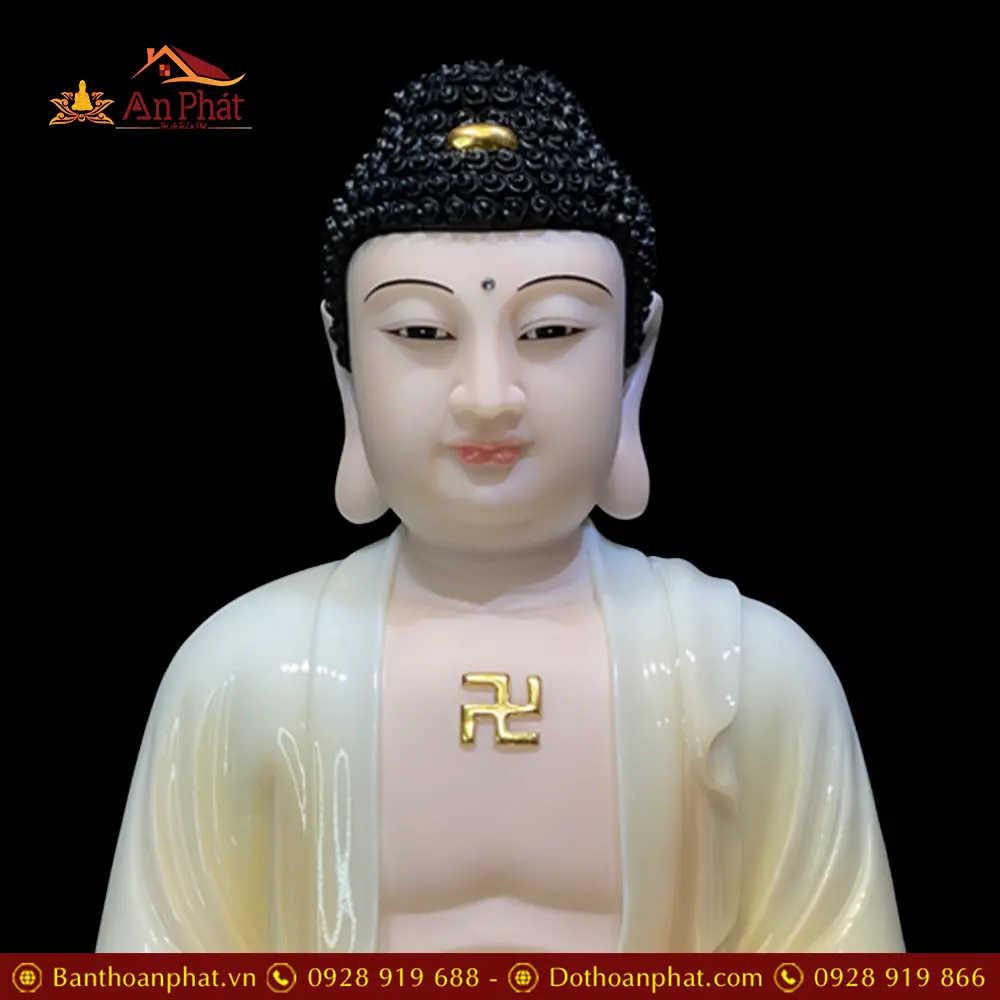 Tượng Phật Dược Sư Bột Đá Cao Cấp Sơn Vàng Ngồi Đài Sen T2689