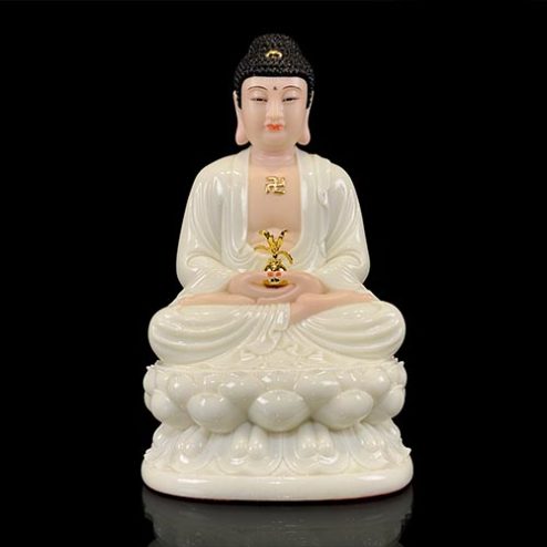 Tượng Phật Dược Sư Bột Đá Trằng Ngồi Đài Sen Nhập Khẩu T2699