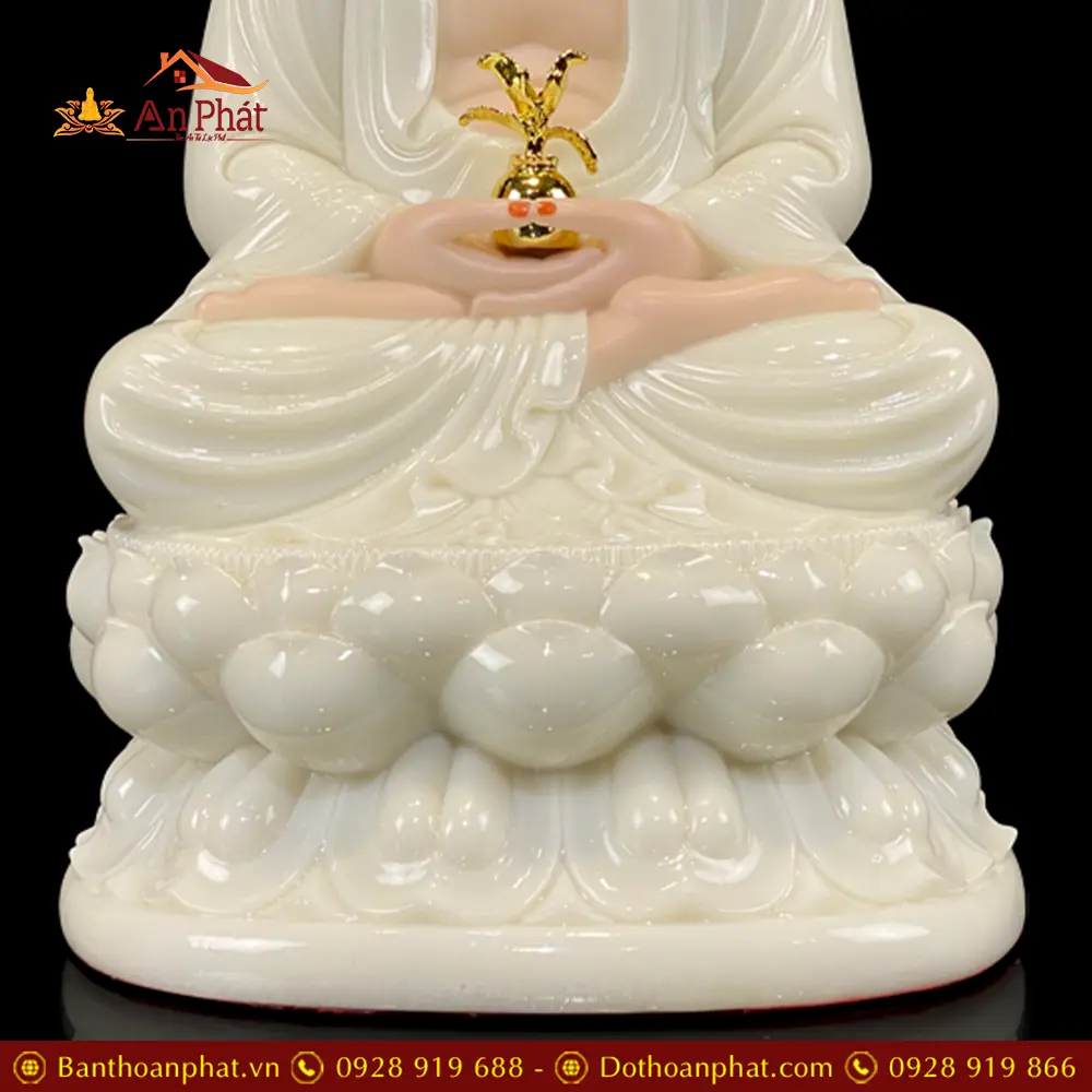 Tượng Phật Dược Sư Bột Đá Trằng Ngồi Đài Sen Nhập Khẩu T2699
