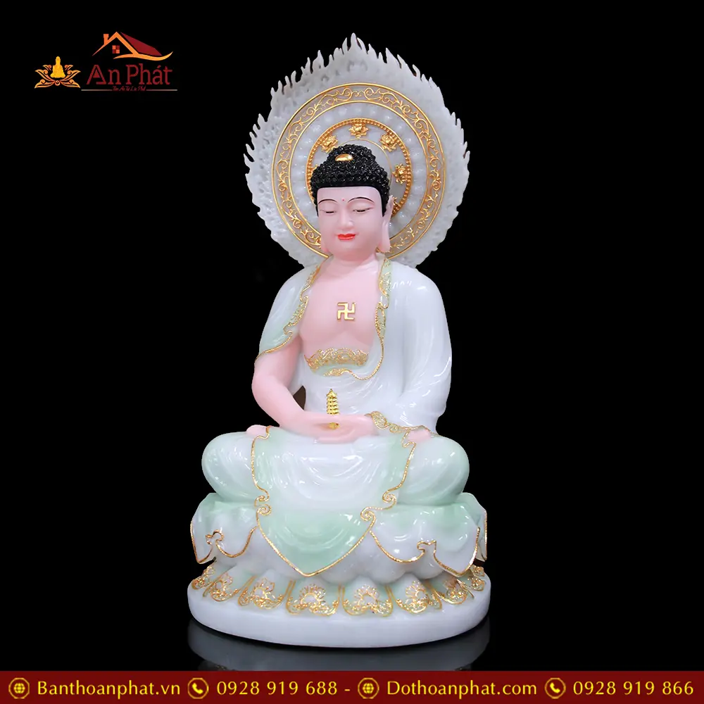 Tượng Phật Dược Sư Bột Đá Xanh Thiên Thanh Ngồi Đài Sen T2688