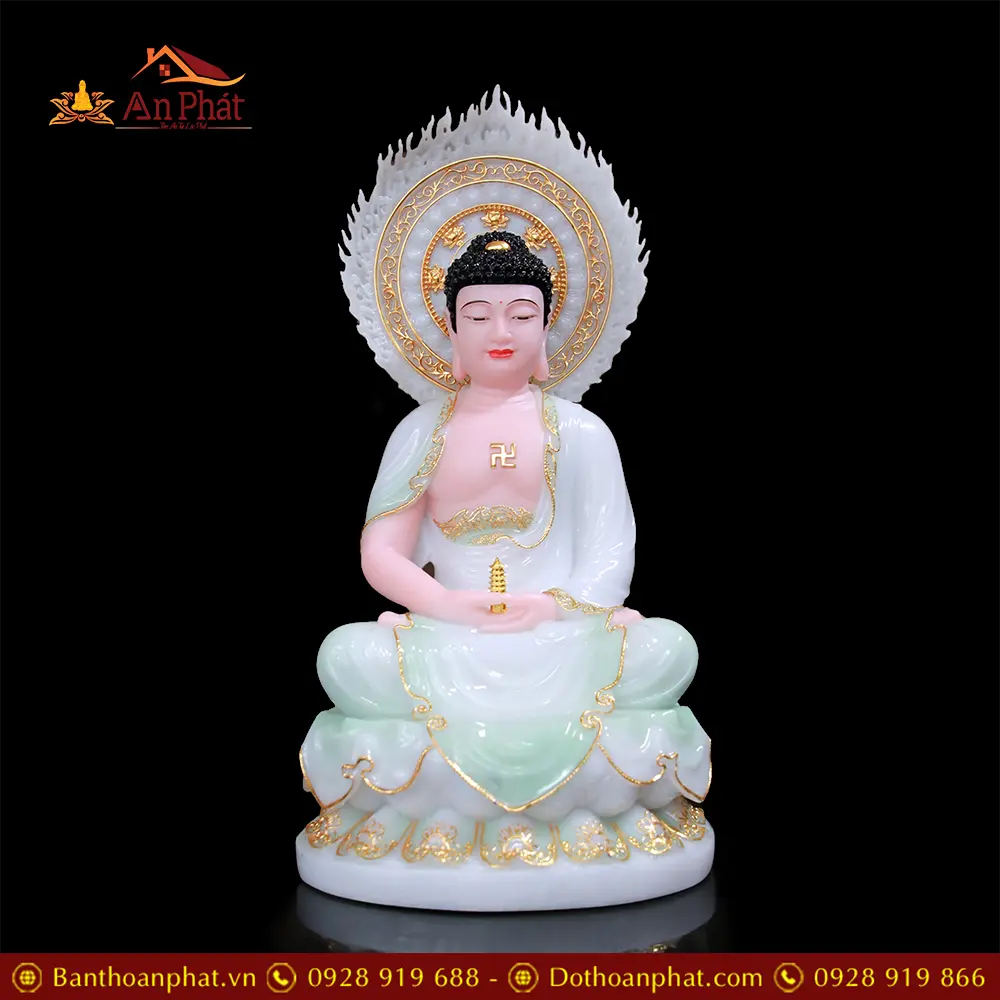 Tượng Phật Dược Sư Bột Đá Xanh Thiên Thanh Ngồi Đài Sen T2688