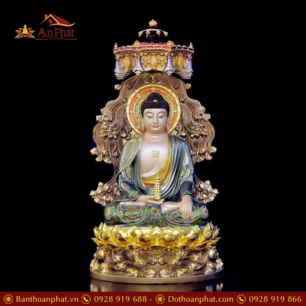 Tượng Phật Dược Sư Đồng Cao Cấp Có Lọng Che Ngồi Đế Non Nước T2691
