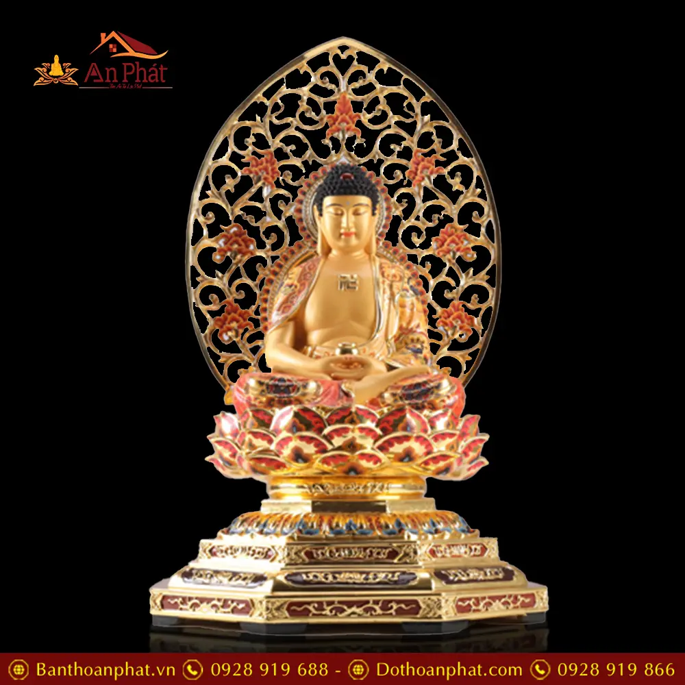 Tượng Phật Dược Sư Đồng Dát Vàng Cao Cấp Ngồi Đài Sen Đế Bát Giác T2687