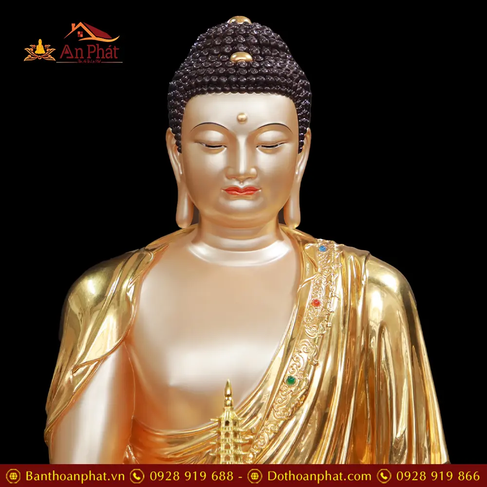 Tượng Phật Dược Sư Đồng Dát Vàng Dáng Ngồi Ấn Bảo T2693