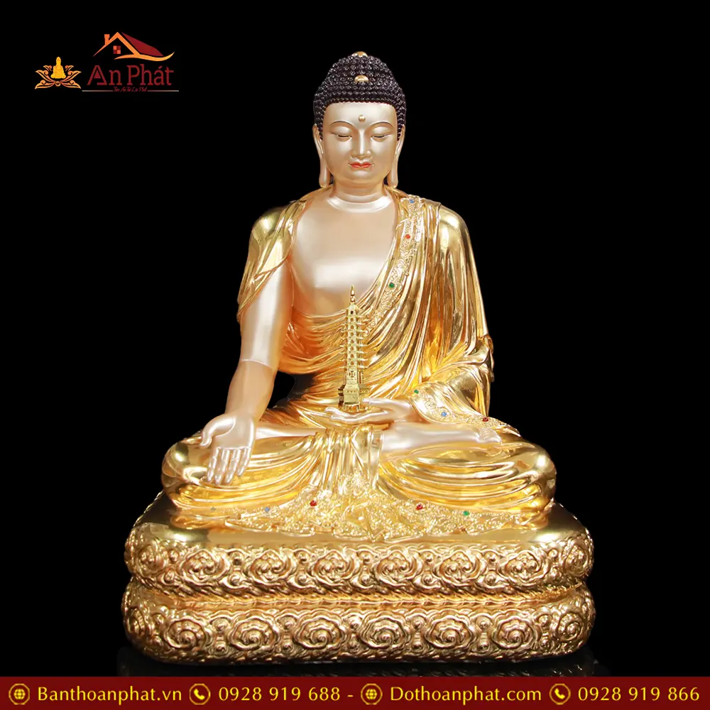 Tượng Phật Dược Sư Đồng Dát Vàng Dáng Ngồi Ấn Bảo T2693