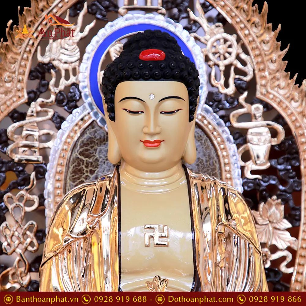 Tượng Phật Dược Sư Đồng Mạ Vàng Có Lá Đề Dáng Ngồi Cao Cấp T2692