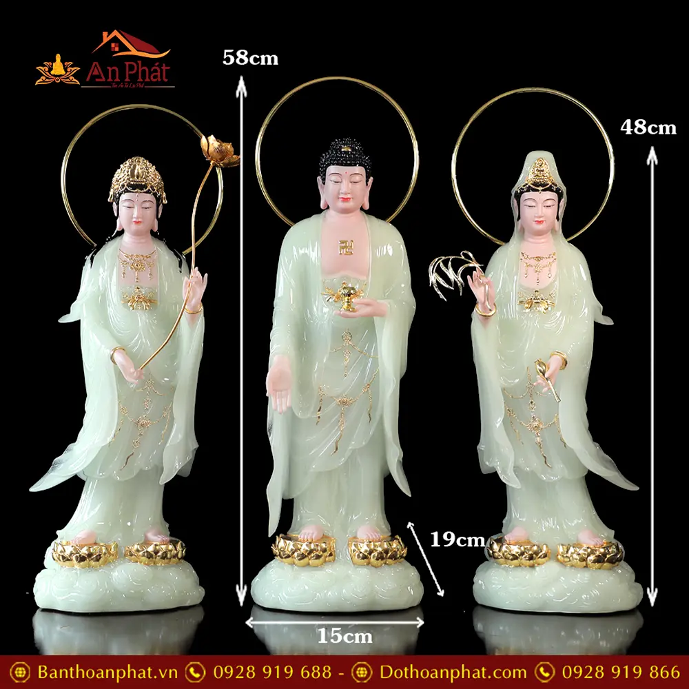 Tượng Phật Tây Phương Tam Thánh Bột Đá Xanh Ngọc Dáng Đứng Mây Cao Cấp T2468 27 Tượng Phật Tây Phương Tam Thánh Bột Đá Xanh Ngọc Dáng Đứng Mây Cao Cấp T2468