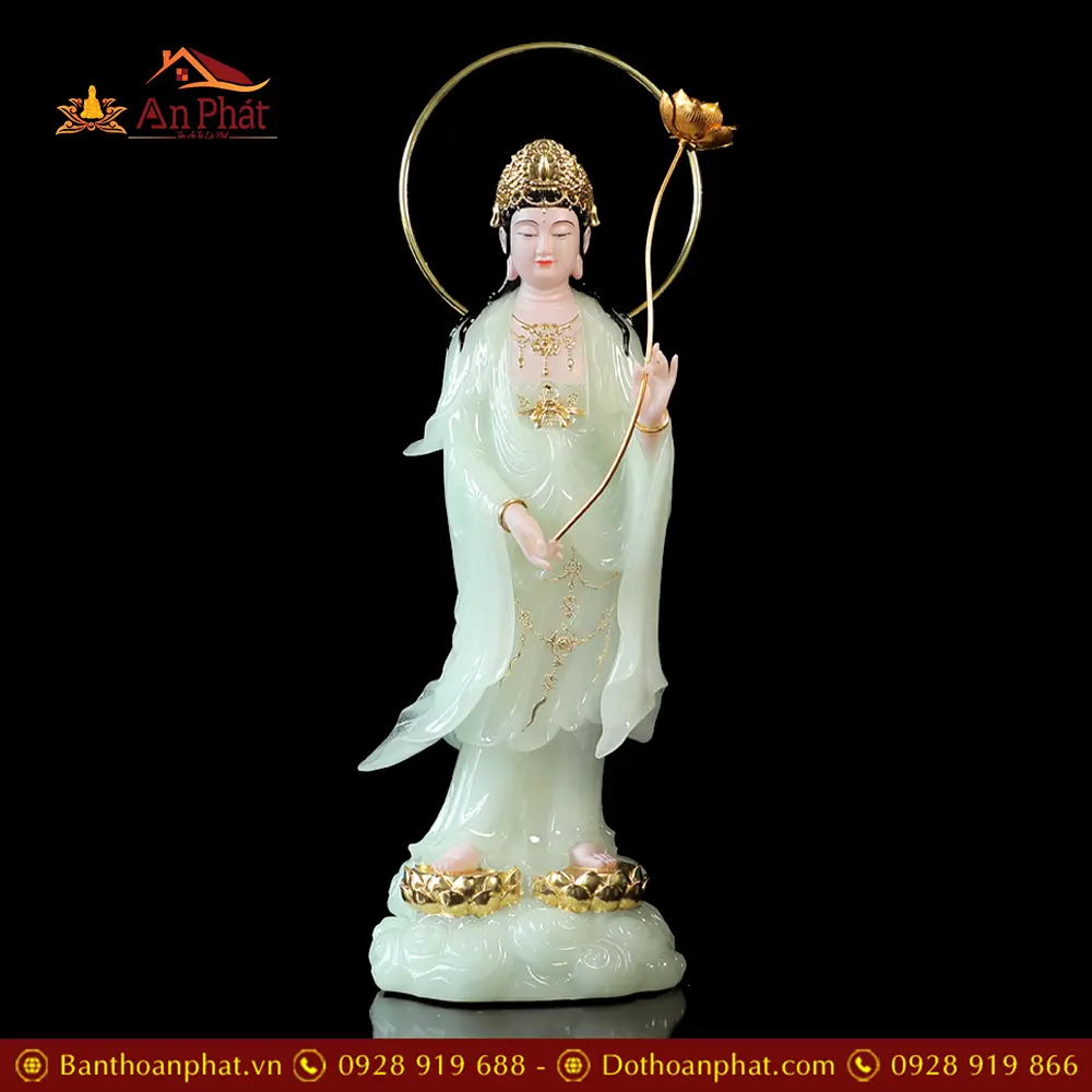 Tượng Phật Tây Phương Tam Thánh Bột Đá Xanh Ngọc Dáng Đứng Mây Cao Cấp T2468 26 Tượng Phật Tây Phương Tam Thánh Bột Đá Xanh Ngọc Dáng Đứng Mây Cao Cấp T2468