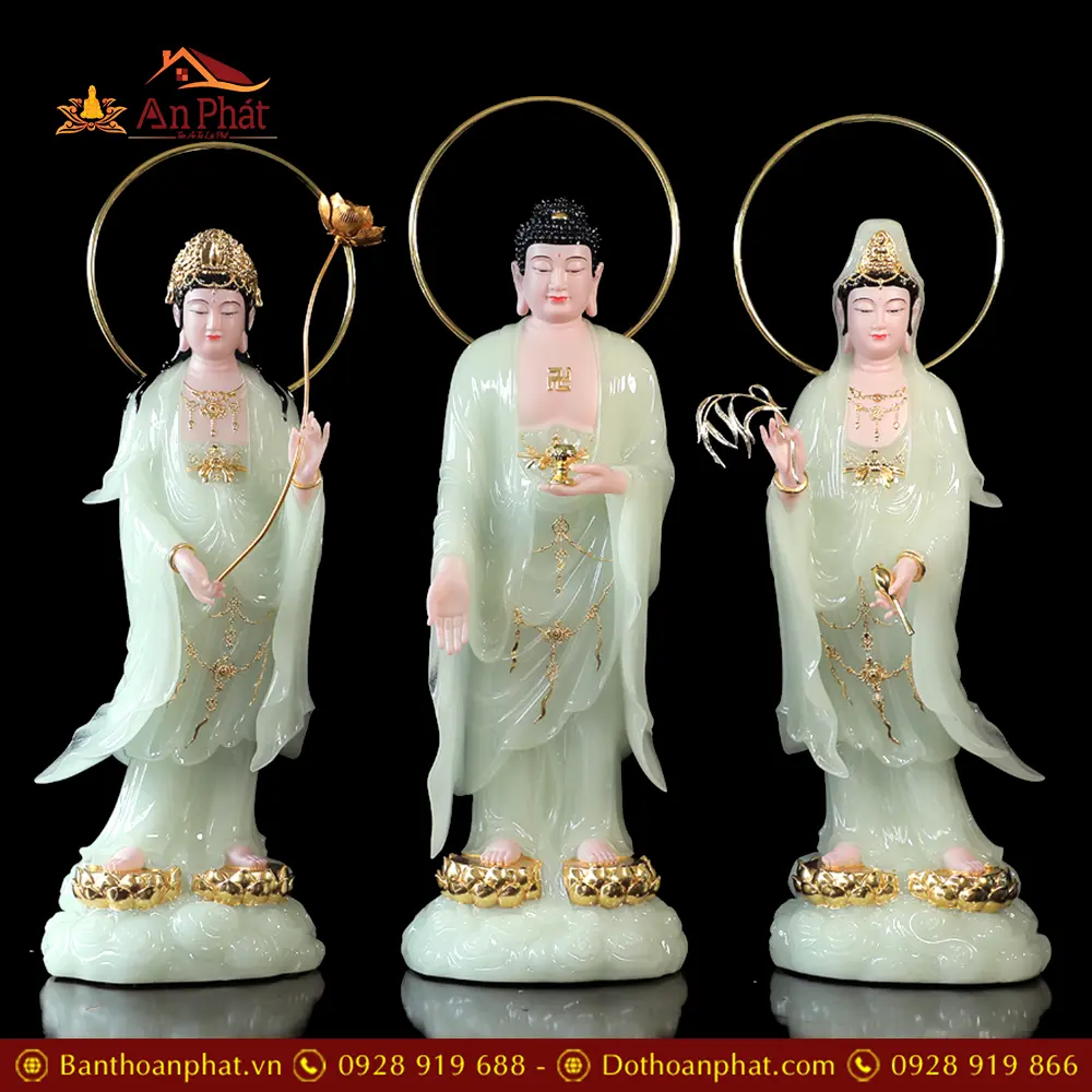 Tượng Phật Tây Phương Tam Thánh Bột Đá Xanh Ngọc Dáng Đứng Mây Cao Cấp T2468 23 Tượng Phật Tây Phương Tam Thánh Bột Đá Xanh Ngọc Dáng Đứng Mây Cao Cấp T2468